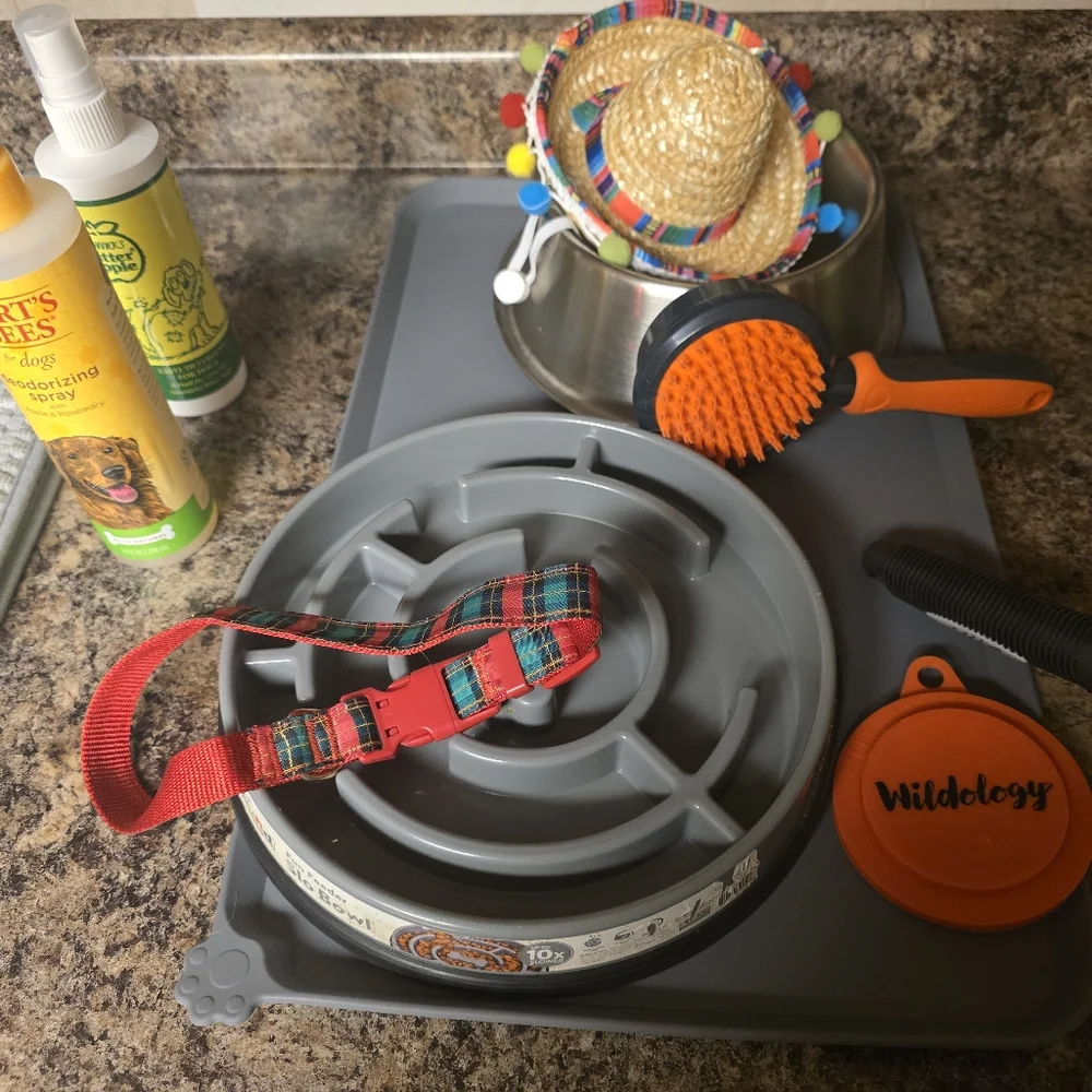Pet Accessory Bundle with Slow Feeder and Grooming Tools